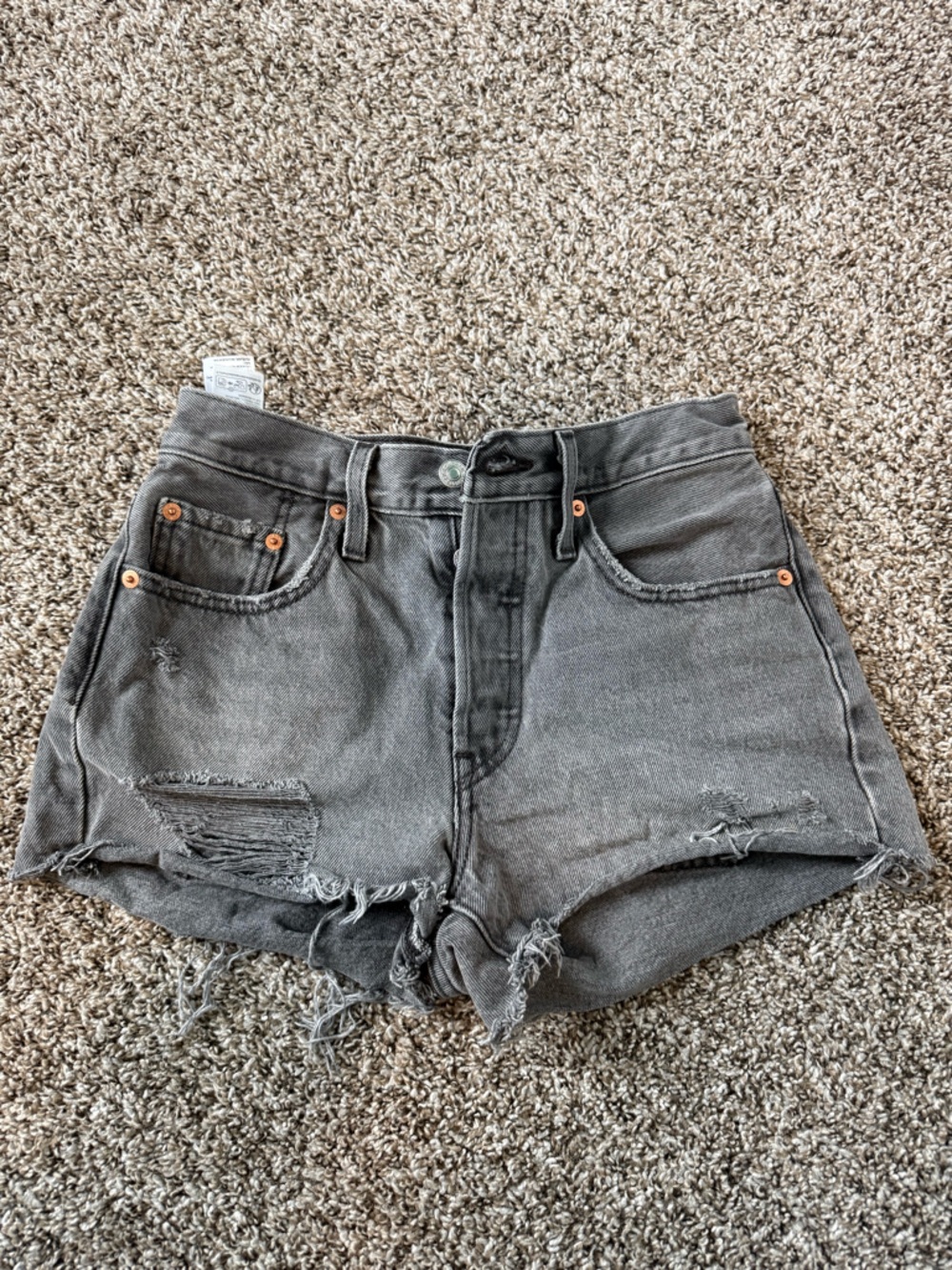 Levi's 501 Distressed High-Rise Denim Shorts in Washed Gray